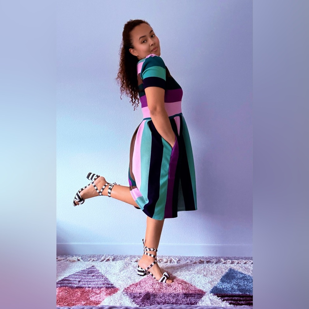 LuLaRoe Rainbow colorful Striped Maxi Dress in Purple and Blue - Picture 6 of 9